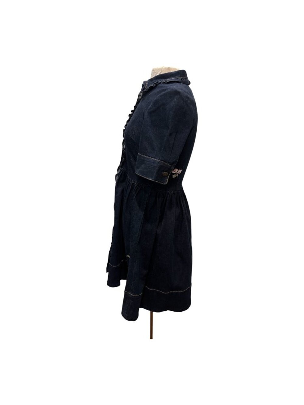 Kate Spade Embroidered Denim Shirt Dress Women’s 4? (See Measurements) Ruffle Bu - Picture 3 of 9